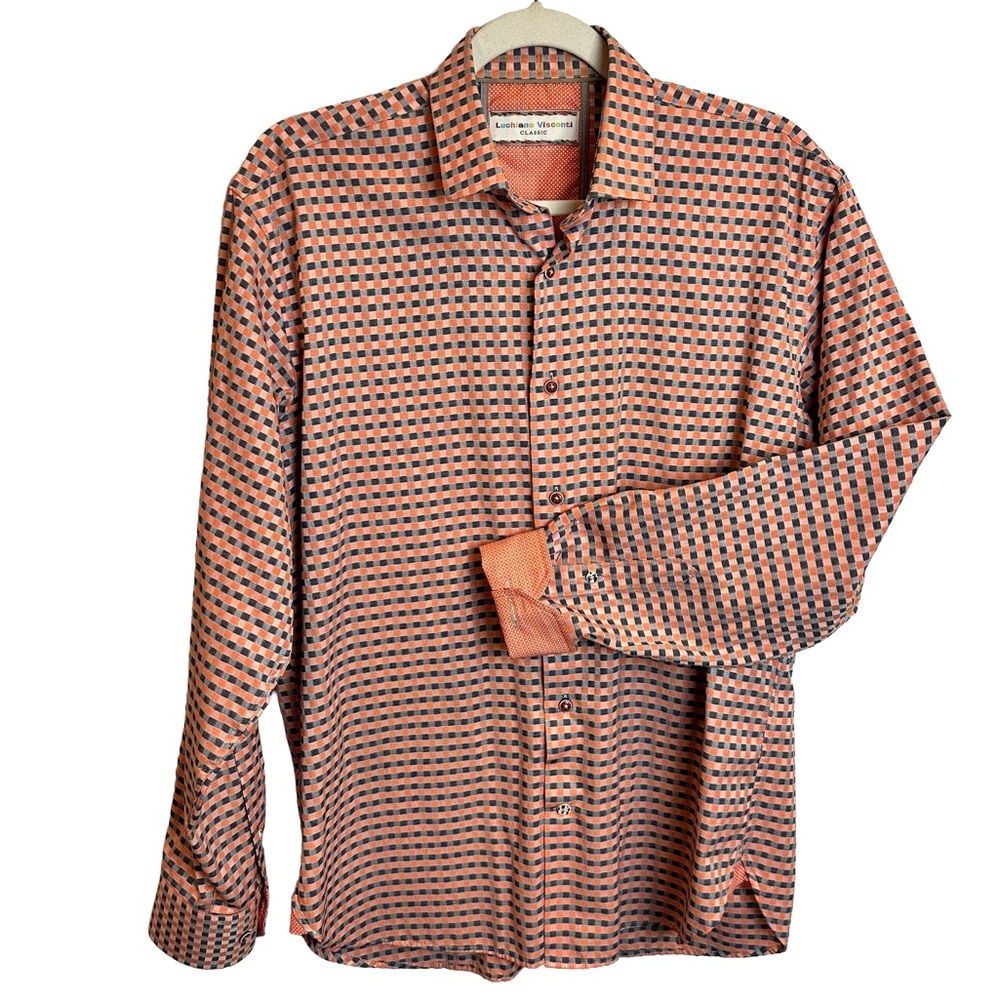 Luchiano Visconti‎ Contrasting Cuffs Geometric  Print Button Front Shirt M